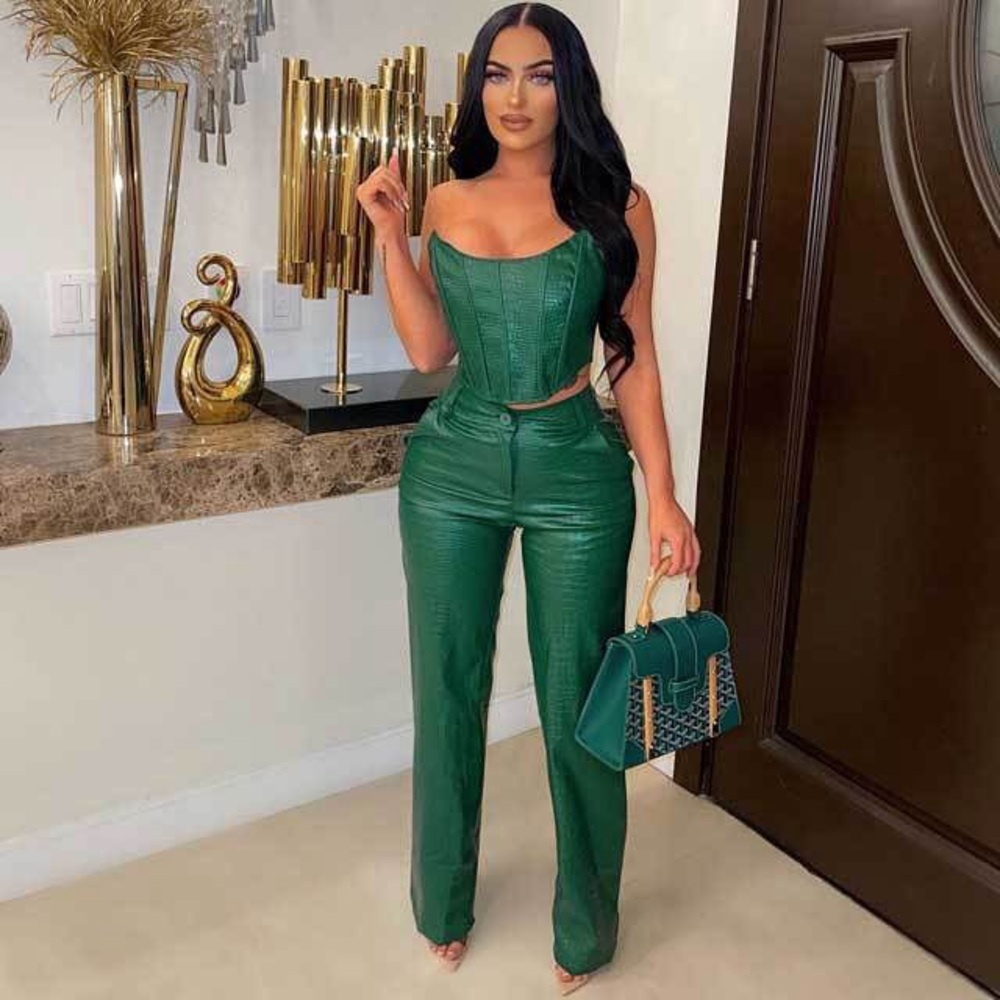 Alligator print leather 2 piece